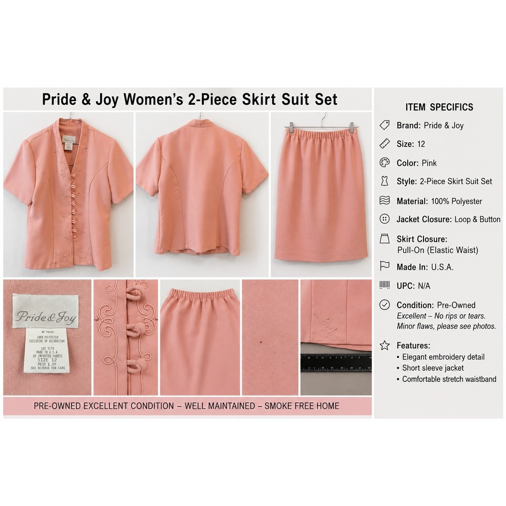 Pride & Joy Pink Skirt Set Vintage Size 12 Beaded Soutache Short Sleeve Jacket